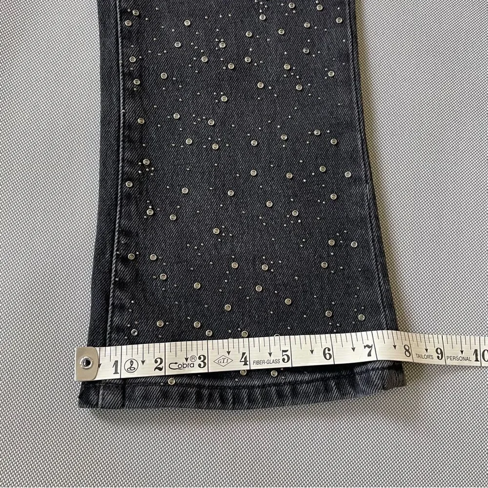 Flared Cropped Black Rhinestone Capri Jeans Size 6S